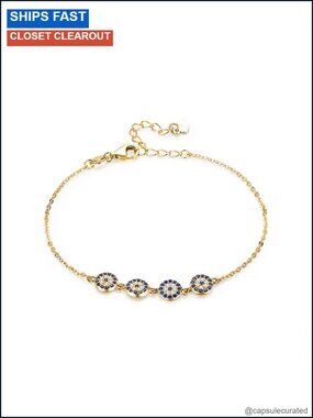 14K Gold Over 925 Silver Moissanite Evil Eye Bracelet Adjustable Charm Chain